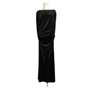 Black Velvet Draped Shawl Back Column Gown Dress Sz 16 Formal Vamp Black Tie EUC